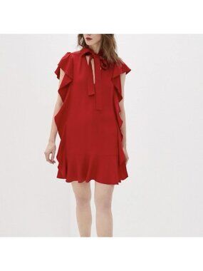 RED Valentino Tie-Neck Ruffle-Detail Mini Dress Red Size 38 / US 2